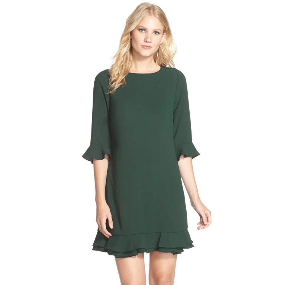 CECE Kate Ruffle Green Shift Dress Women's Size 8